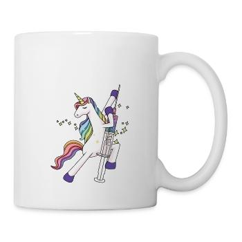 Einhorn mit Glitzer Spritze Impfung Kind Baby Arzt - Tasse - Weiß - Rechts
