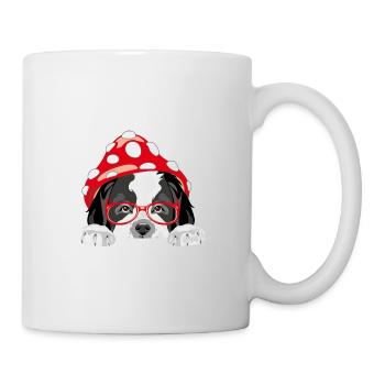 Cute peeking Saint Bernard dog with amanita hat - Mug - white - Right