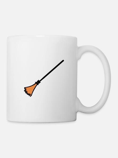 Broom, hand-drawn: cleaning lady, garbage man. - Mug - white
