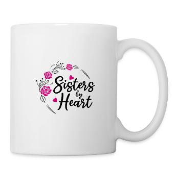 Schwestern im Herzen. Florales Design - Tasse - Weiß - Rechts