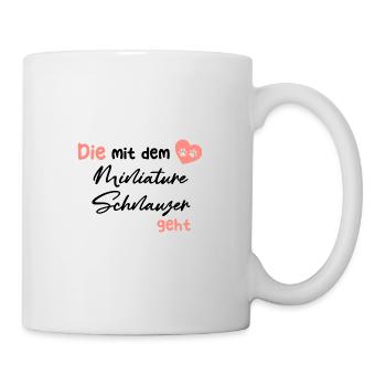 Die mit dem Miniature Schnauzer geht - Hund Hundel - Tasse - Weiß - Rechts