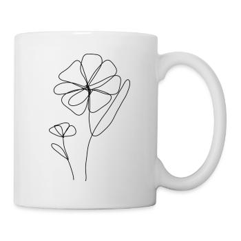 zwei one line Blumen - Tasse - Weiß - Rechts