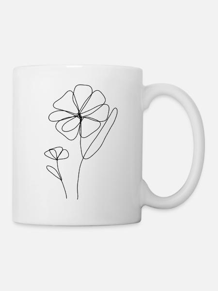 zwei one line Blumen - Tasse - Weiß
