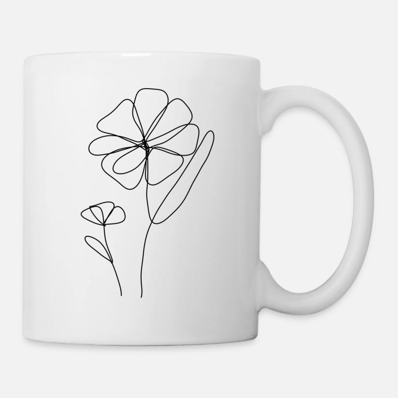 zwei one line Blumen - Tasse - Weiß