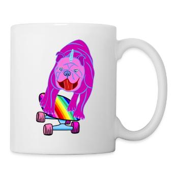 Skateboard Chien Carlin Bulldog Licorne Arc-en-ciel - Mug blanc - blanc - Droite