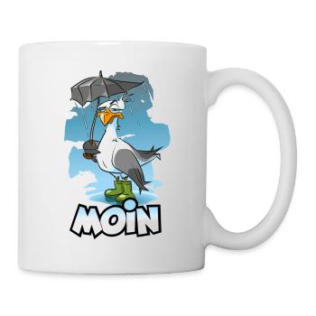 Möwe mit Regenschirm und Gummistiefel - Moin - Tasse - Weiß - Rechts
