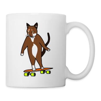 Longboard Cat Bored Skating Cat - Mug blanc - blanc - Droite