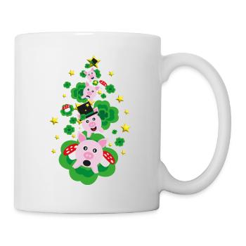 Silvester Glücksschweine mit Klee und Sternen. - Tasse - Weiß - Rechts