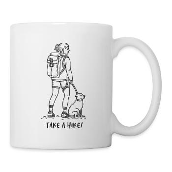 Machen Sie eine Wanderung! Frau Rucksacktour mit ihrem Hund - Tasse - Weiß - Rechts
