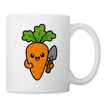 Karotte mit Gartenschaufel Cartoon - Tasse - Weiß - Rechts