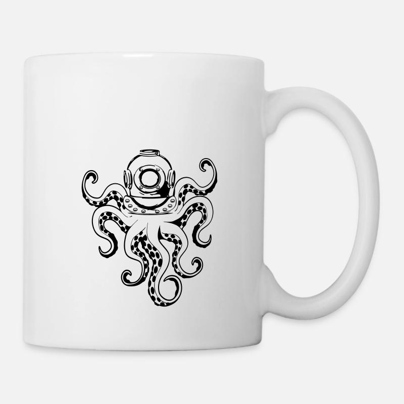 Poulpe avec casque de plongée - Mug blanc - blanc