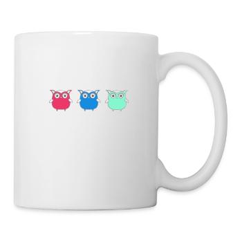 Eulen, Comic, nerd, mint, geek, trio,blau - Tasse - Weiß - Rechts