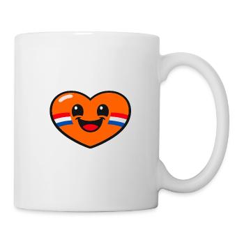 Fröhliches orangefarbenes Herz mit niederländischer Flagge auf der Wange - Tasse - Weiß - Rechts
