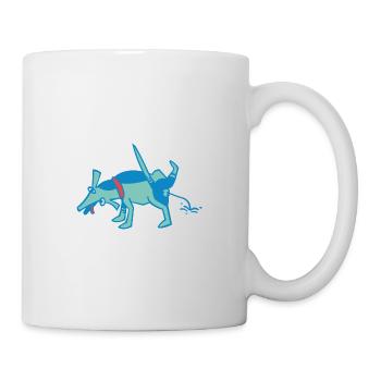 little blue dog pulls against a wall - Mug - white - Right