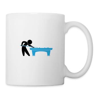 A pool player is on the pool table - Mug - white - Right