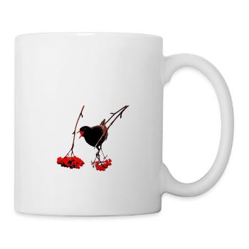 Amsel mit Vogelbeeren - Tasse - Weiß - Rechts