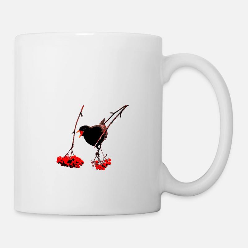 Amsel mit Vogelbeeren - Tasse - Weiß