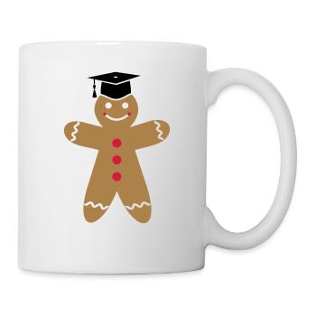 Mortarboard on gingerbread man exam PhD thesis - Mug - white - Right