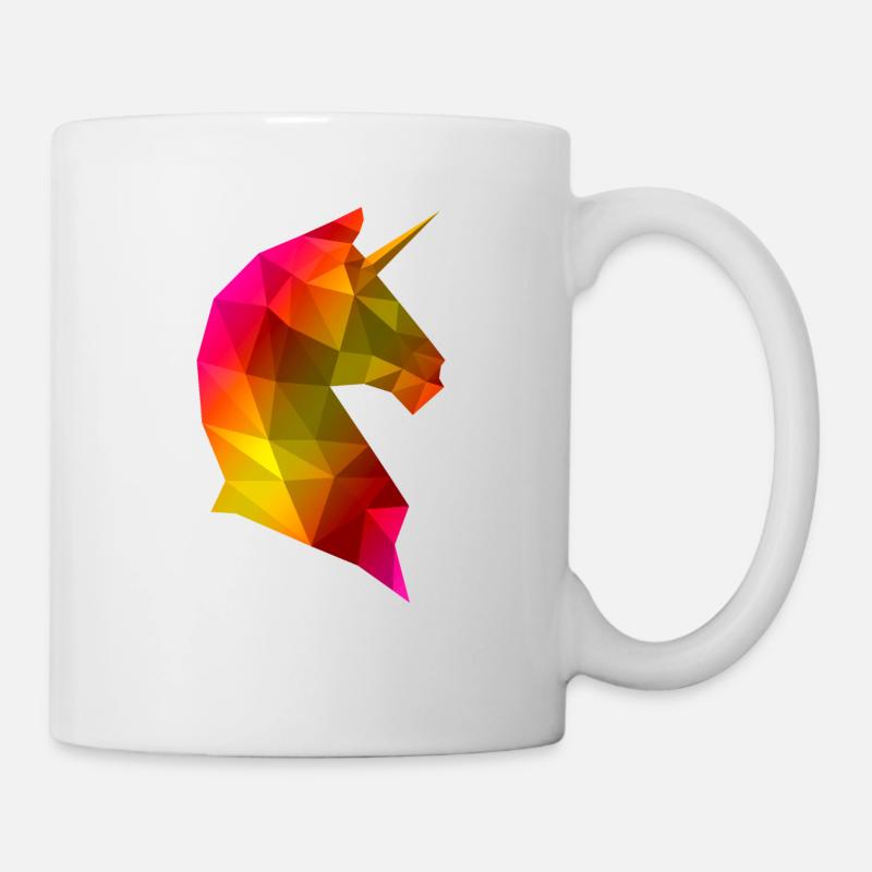 Einhorn Lowpoly Regenbogen 3D - Tasse - Weiß