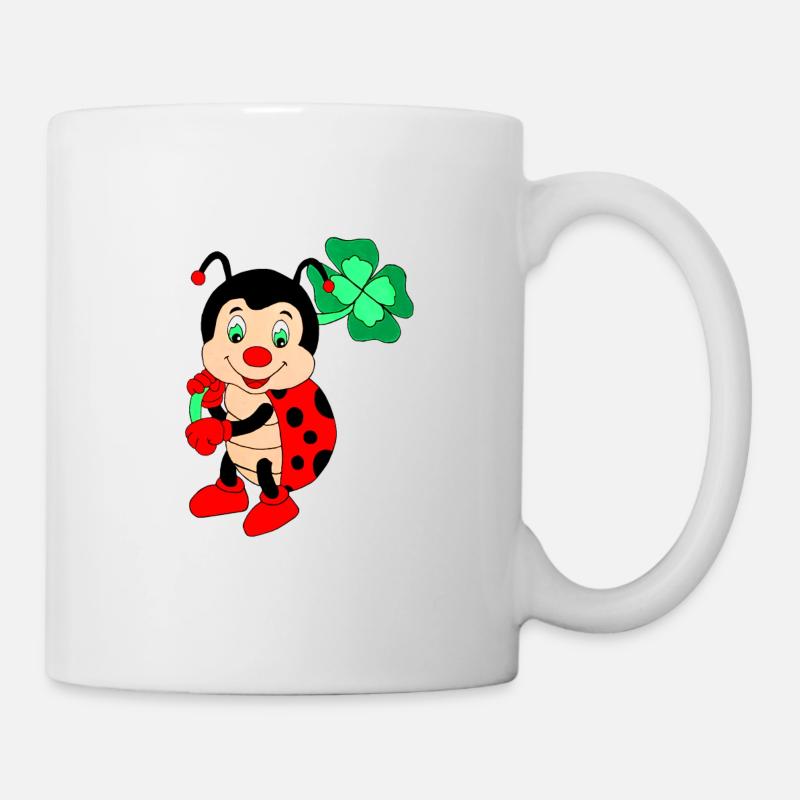 Ladybug with shamrock, hand-painted - Mug - white