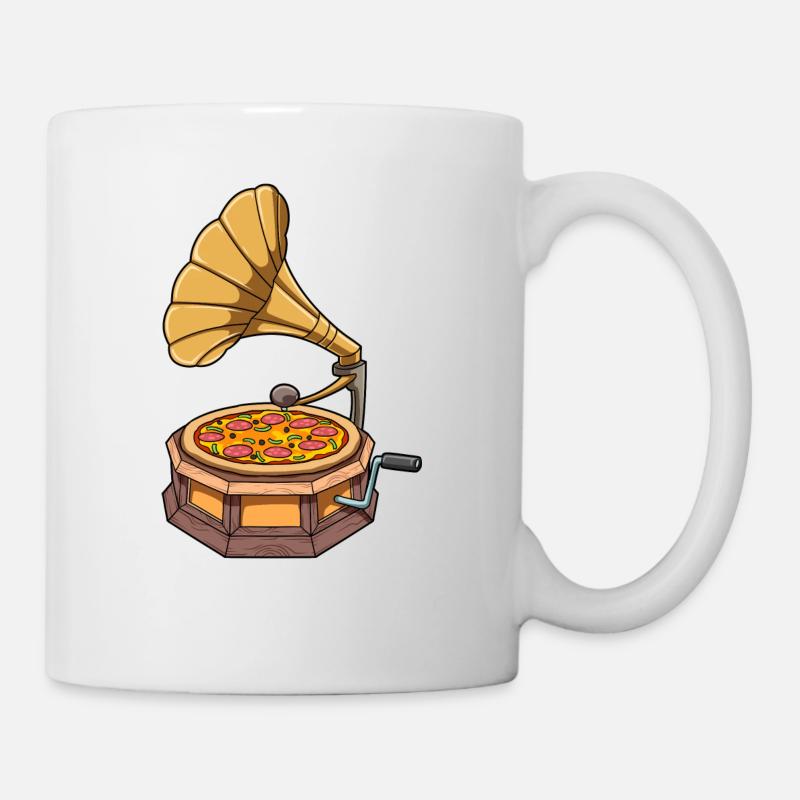 Funny Pizza Gramophone Record Player - Mug - white