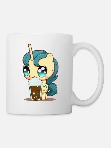Einhorn trinkt Bubble Tea Kawaii Anime - Tasse - Weiß