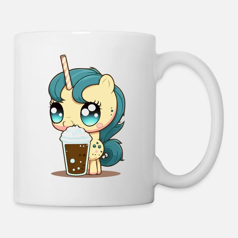 Einhorn trinkt Bubble Tea Kawaii Anime - Tasse - Weiß