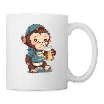 Chimpanzé mignon avec de la bière - Mug blanc - blanc - Droite