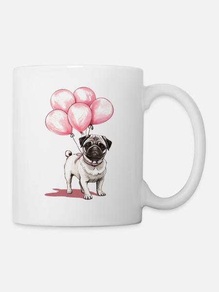 Mops und Luftballons - Tasse - Weiß