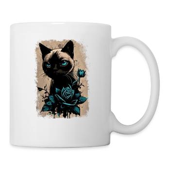 Siamkatze mit Blume - Tasse - Weiß - Rechts