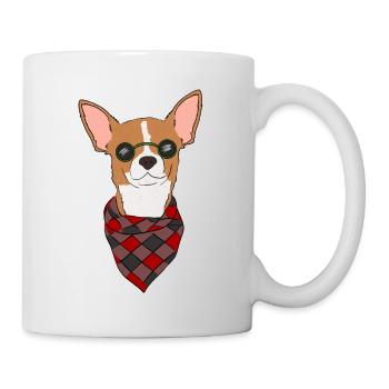 Chihuahua avec lunettes de soleil et écharpe - Mug blanc - blanc - Droite