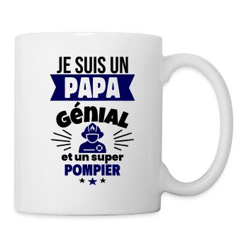 Papa génial & pompier – idée fête des pères - Mug blanc - blanc - Droite