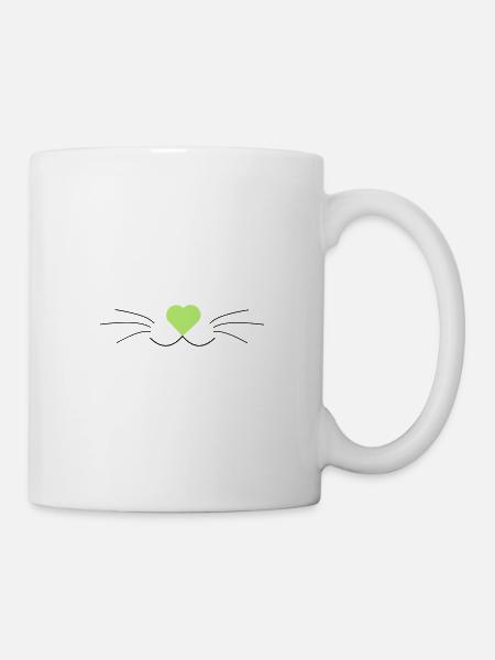 Moustaches du chat, vert et noir, avec coeur - Mug blanc - blanc
