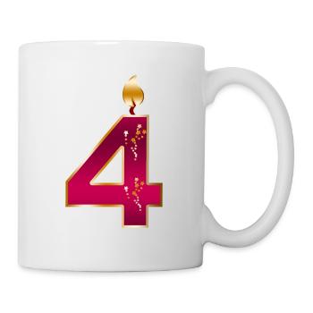 Kerze zum vierten Geburtstag - Tasse - Weiß - Rechts