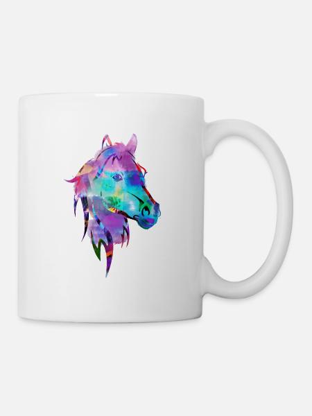 pferdekopf,pferd,aquarell,bunt,malerei - Tasse - Weiß