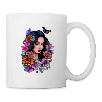 Butterfly Flower Girl - Illustration de pin-up de tatouage - Mug blanc - blanc - Droite