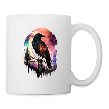 Raven Watercolor Forest Animal Mountains Bird Poster - Mug - white - Right