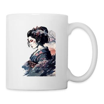 Geisha Aquarell Meer Wellen Asiatische Kunst Frau - Tasse - Weiß - Rechts