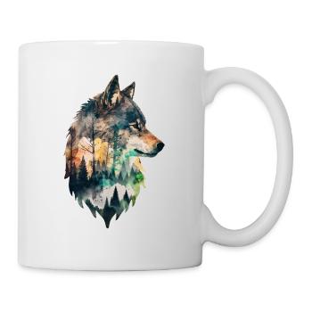 Wolf Doppelbelichtung Wald Natur wandern Wildnis - Tasse - Weiß - Rechts