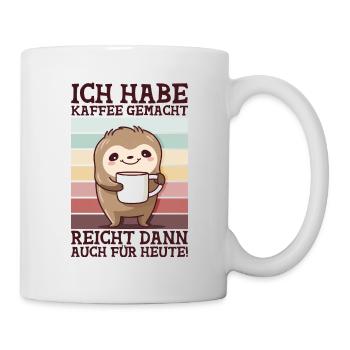 Kaffee Spuch Faultier Lustig Vintage Morgenmuffel - Tasse - Weiß - Rechts