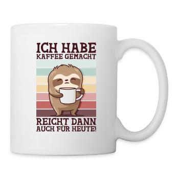 Kaffee Spuch Faultier Lustig Vintage Morgenmuffel - Tasse - Weiß - Rechts