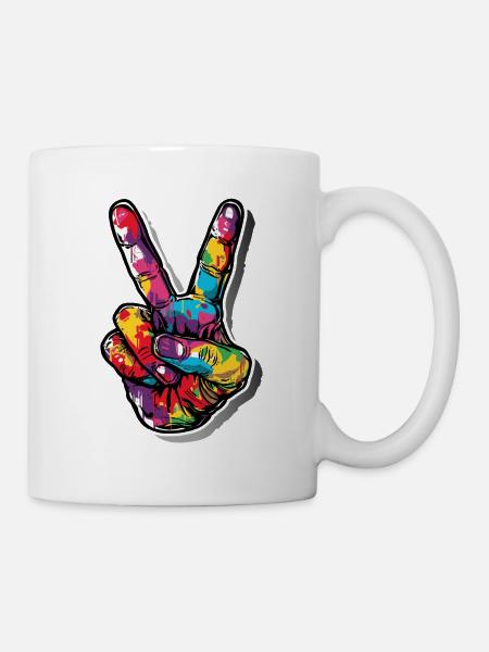 Peace Graffiti Handzeichen sprayer - Tasse - Weiß