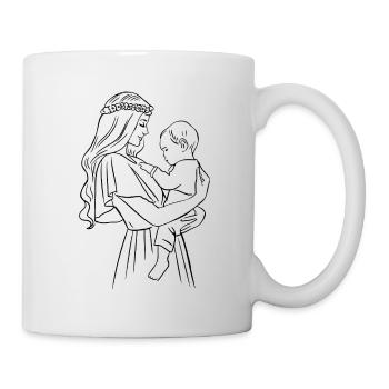 Mutter und Sohn – Schwarze Schablone - Tasse - Weiß - Rechts