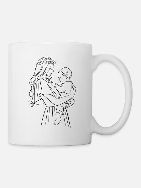 Mutter und Sohn – Schwarze Schablone - Tasse - Weiß