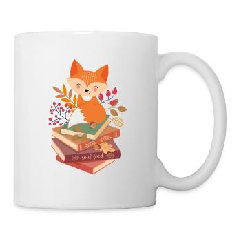 Fuchs auf Bücherstapel - Tasse - Weiß - Rechts