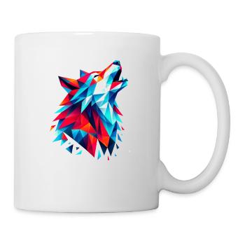 Geometric Wolf: Bunter Origami-Kunstdruck - Tasse - Weiß - Rechts