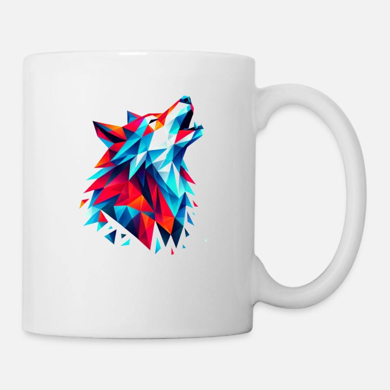 Geometric Wolf: Bunter Origami-Kunstdruck - Tasse - Weiß