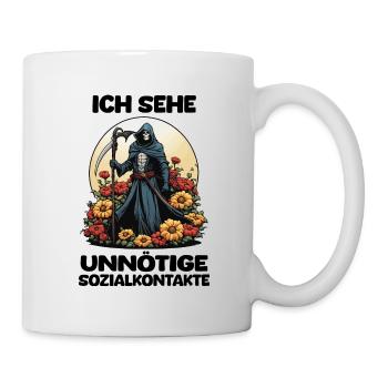 Ich Sehe Unnötige Sozialkontakte - Sensenmann - Tasse - Weiß - Rechts