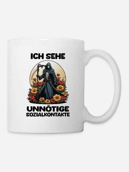 Ich Sehe Unnötige Sozialkontakte - Sensenmann - Tasse - Weiß