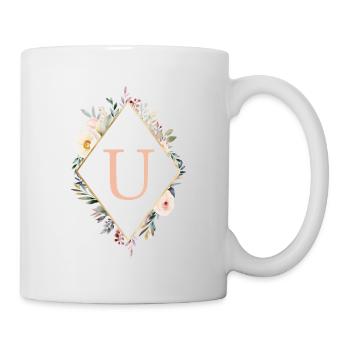 U Monogramm , Floral, Boho - Tasse - Weiß - Rechts